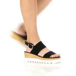 Sol Sana Traci chunky black suede wedge sandals w ankle strap